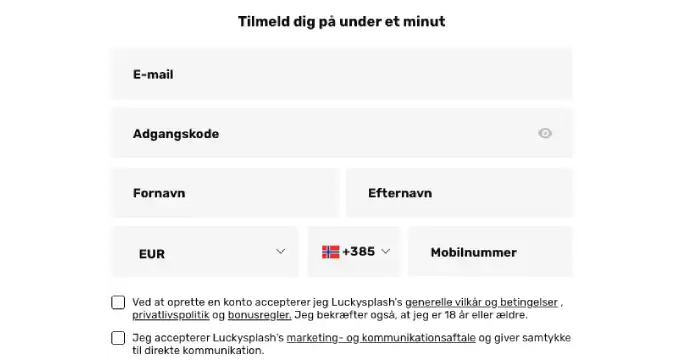 Lucky Splash Registratie banner